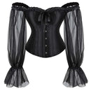 Ruffled Gothic Corselet Top With Puff Sleeves And Lace-Up Boning Transparent Satin Overbust Corset For Women - 5Xl