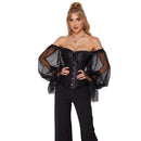 Ruffled Gothic Corselet Top With Puff Sleeves And Lace-Up Boning Transparent Satin Overbust Corset For Women - 5Xl