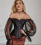 Ruffled Gothic Corselet Top With Puff Sleeves And Lace-Up Boning Transparent Satin Overbust Corset For Women - 5Xl