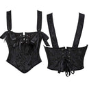 Floral Lace-Up Gothic Crop Top Sleeveless Boned Corset With Strap - Xxxl