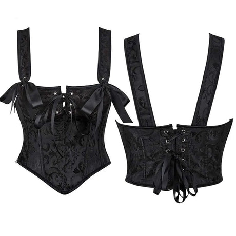 Floral Lace-Up Gothic Crop Top Sleeveless Boned Corset With Strap - Xxxl