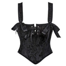 Floral Lace-Up Gothic Crop Top Sleeveless Boned Corset With Strap - Xxxl