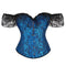 Brown Steampunk Corset With Front Busk Closure Floral Lace And Puff Sleeves - Brown - L
