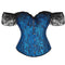 Brown Steampunk Corset With Front Busk Closure Floral Lace And Puff Sleeves - Brown - L