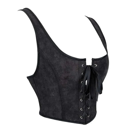 Black Gothic Slimming Vest Corset With Butterfly Detail Backless Boned And Lace-Up For Steampunk Style - Xl