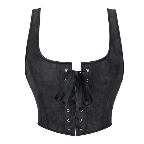 Black Gothic Slimming Vest Corset With Butterfly Detail Backless Boned And Lace-Up For Steampunk Style - S