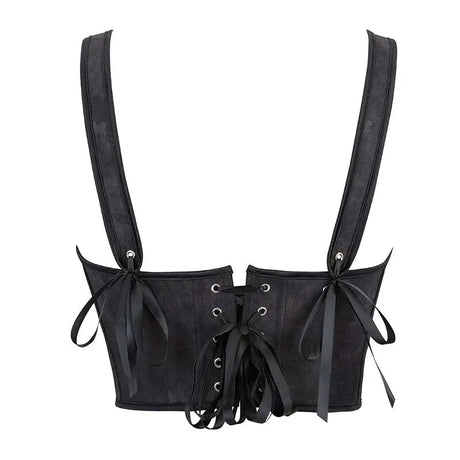 Black Gothic Slimming Vest Corset With Butterfly Detail Backless Boned And Lace-Up For Steampunk Style - Xs