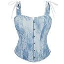 Steampunk Lace Corset Bustier With Floral Overlay And Fishbone Support - S