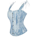 Steampunk Lace Corset Bustier With Floral Overlay And Fishbone Support - S