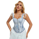 Steampunk Lace Corset Bustier With Floral Overlay And Fishbone Support - S