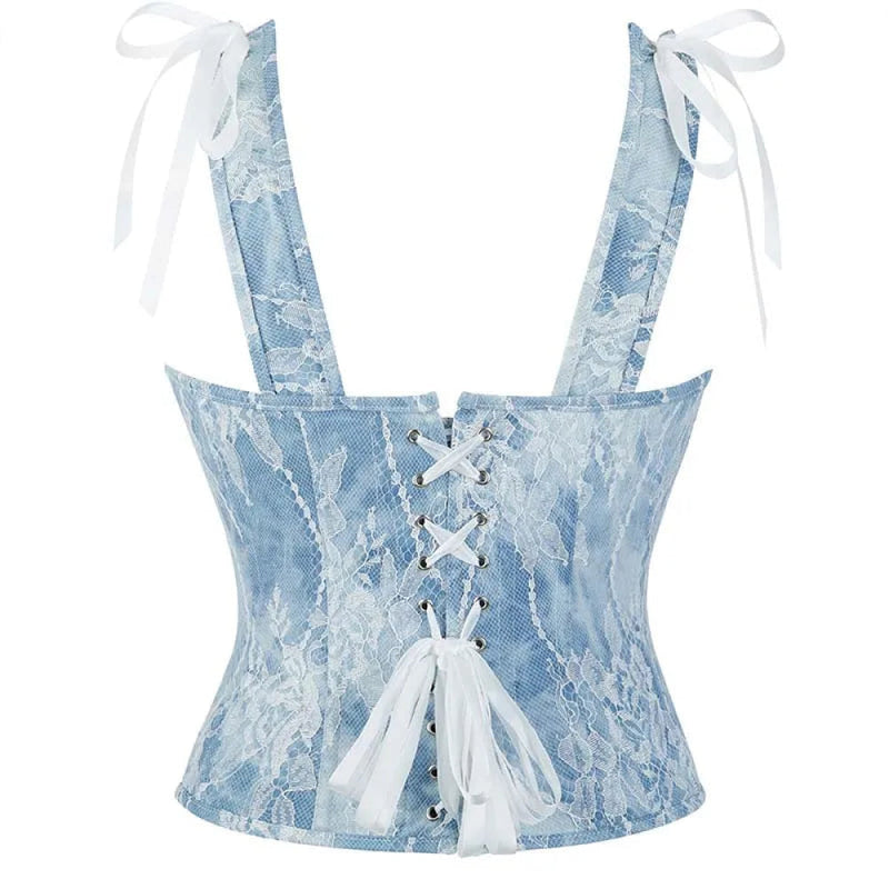 Steampunk Lace Corset Bustier With Floral Overlay And Fishbone Support - Xxl