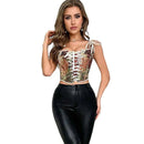 Floral Print Bowknot Tie Strap Sleeveless Vest Corset Bustier Plus Size S-Xxl - M