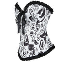 Print Gothic Corselet Ruffled Lace Trim Boned Corset Halloween Women Clothing - Xs