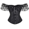 Floral Lace Corset With Off Shoulder Sleeves Plus Size S-6Xl Bow Tie Chest Biner Bustier Top In Black - Xl