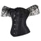 Floral Lace Corset With Off Shoulder Sleeves Plus Size S-6Xl Bow Tie Chest Biner Bustier Top In Black - Xl