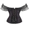 Floral Lace Corset With Off Shoulder Sleeves Plus Size S-6Xl Bow Tie Chest Biner Bustier Top In Black - Xl