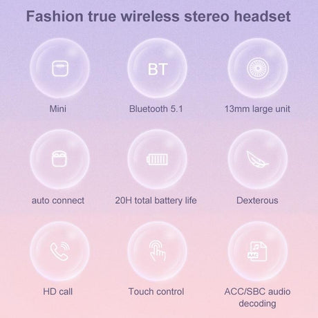 True Wireless Stereo Bluetooth 5.0 Earphones - Tn22 - Purple