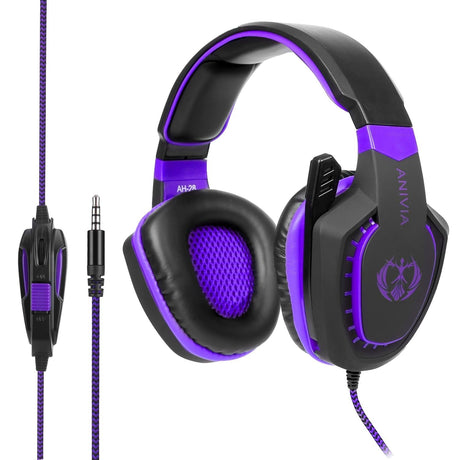 3.5Mm Noise-Canceling Gaming Headset With Retractable Mic 2M Cable - Black Purple