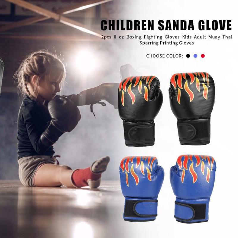 Adult Flame Pattern Pu Leather Boxing Gloves - Fitness - Red
