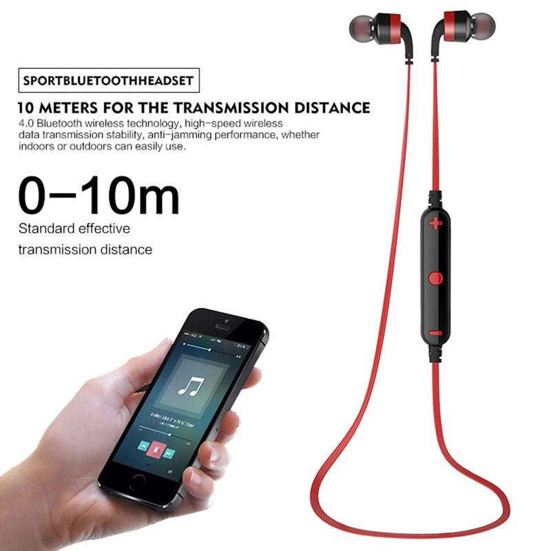 Wireless Sport Bluetooth Earphones with In-line Control - Black - Red