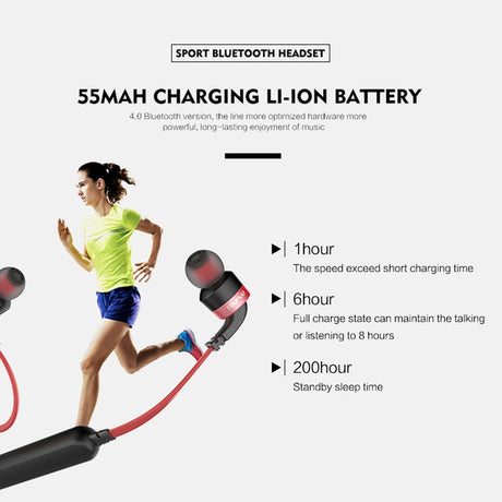 Wireless Sport Bluetooth Earphones with In-line Control - Black - Red