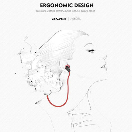 Wireless Sport Bluetooth Earphones with In-line Control - Black - Red