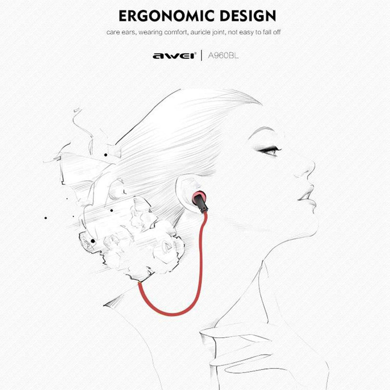 Wireless Sport Bluetooth Earphones with In-line Control - Black - Red