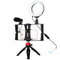 Vlogging Live Broadcast Smartphone Video Rig With Led Selfie Light Microphone Tripod Mount And Cold Shoe Head - Blue