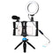 Vlogging Live Broadcast Smartphone Video Rig With Led Selfie Light Microphone Tripod Mount And Cold Shoe Head - Blue