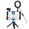 Vlogging Live Broadcast Smartphone Video Rig With Led Selfie Light Microphone Tripod Mount And Cold Shoe Head - Blue