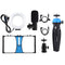 Vlogging Live Broadcast Smartphone Video Rig With Led Selfie Light Microphone Tripod Mount And Cold Shoe Head - Blue