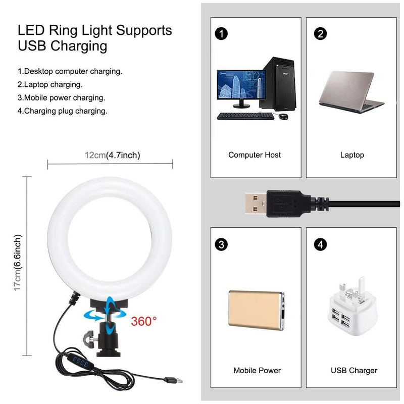 Vlogging Live Broadcast Smartphone Video Rig With Led Selfie Light Microphone Tripod Mount And Cold Shoe Head - Blue