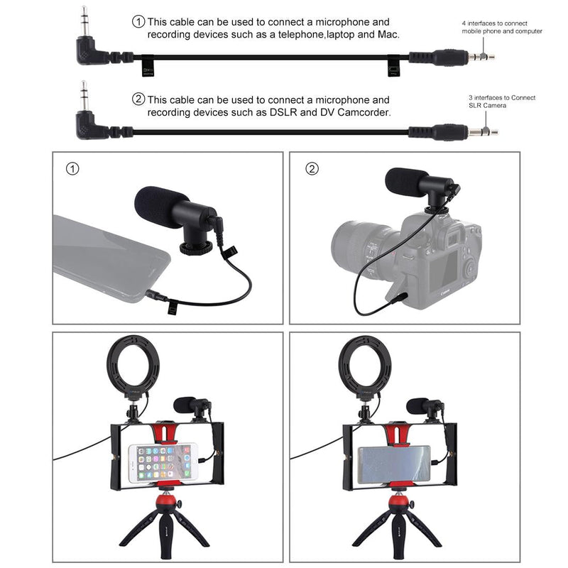 Vlogging Live Broadcast Smartphone Video Rig With 4.7 Inch Rgbw Ring Led Selfie Light Microphone And Pocket Tripod Mount Kit