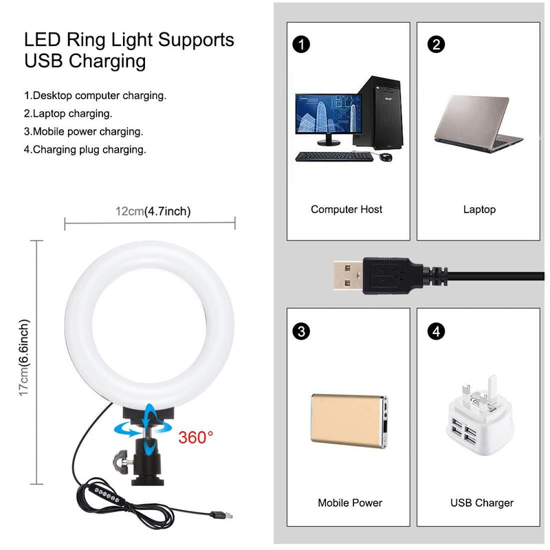Vlogging Live Broadcast Smartphone Video Rig With 4.7 Inch Rgbw Ring Led Selfie Light Microphone And Pocket Tripod Mount Kit