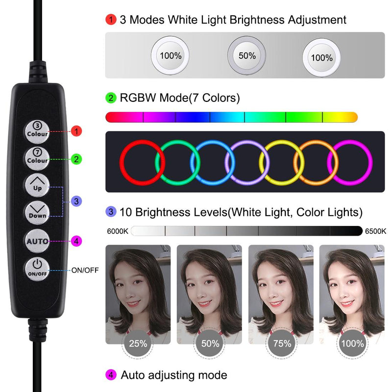 Vlogging Live Broadcast Smartphone Video Rig With 4.7 Inch Rgbw Ring Led Selfie Light Microphone And Pocket Tripod Mount Kit