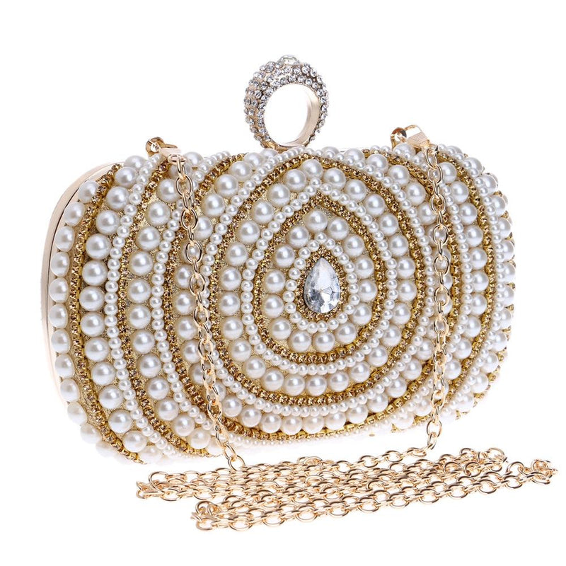 Stylish Pearl Handbag For Fashion Banquets And Parties - Red