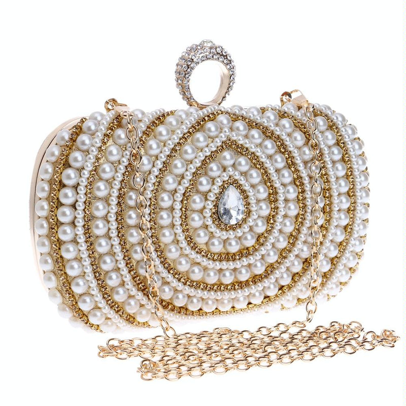 Stylish Pearl Handbag For Fashion Banquets And Parties - Red