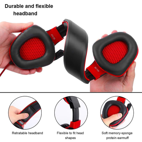 3.5Mm Noise-Canceling Gaming Headset With Retractable Mic 2M Cable - Black Red