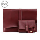 13 Laptop / Tablet Bag - Genuine Leather - Universal - Cable Winder - Business Power Adapter - Wine Red