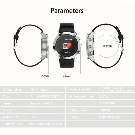 Waterproof Smart Bracelet With Call Reminder And Heart Rate Monitor - Ip68 - Silver