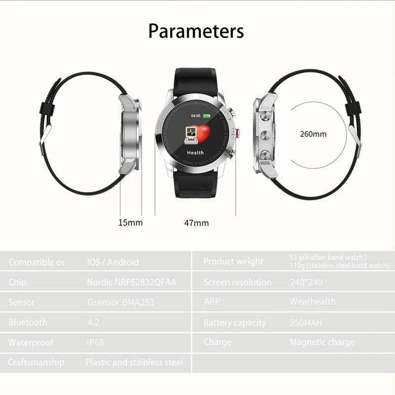 Waterproof Smart Bracelet With Call Reminder And Heart Rate Monitor - Ip68 - Silver