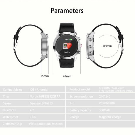 Waterproof Smart Bracelet With Call Reminder And Heart Rate Monitor - Ip68 - Silver