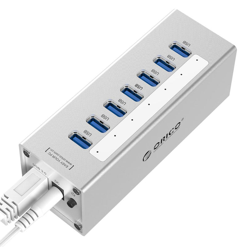 7-Port Aluminum Usb 3.0 Hub For Laptops - Silver