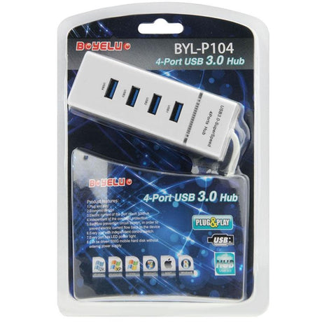 4-Port Usb 3.0 Hub With Led Super Speed 5Gbps - White