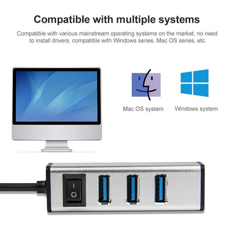 4-Port Aluminum Usb 3.0 Hub With Switch - Silver