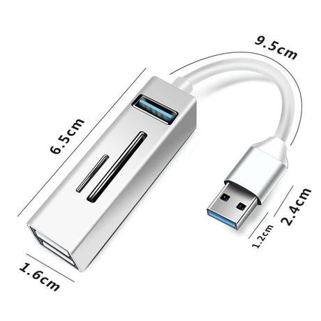 5-In-1 Usb3.0 Hub Adapter 3X Usb + Sd / Tf Reader - Silver