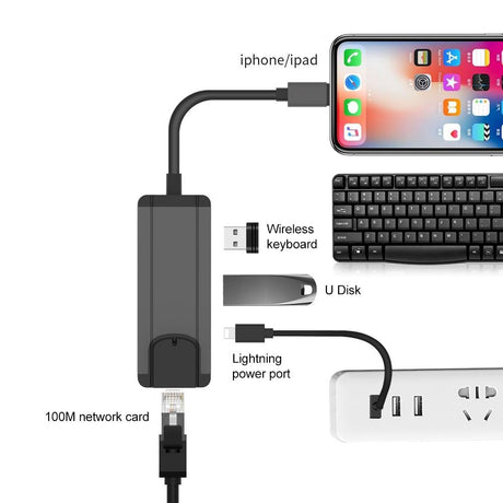 8Pin To Rj45 Usb 2.0 Hub Adapter - Silver