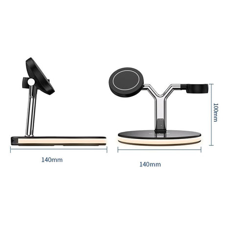 15W 3 In 1 Magnetic Wireless Charger For Phones Watches And Airpods With Led Light - White