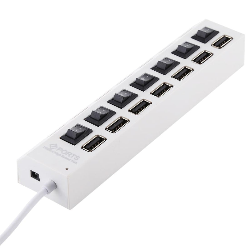 7-Port Usb Hub With High Speed 480Mbps On / Off Switch & 7 Leds - White