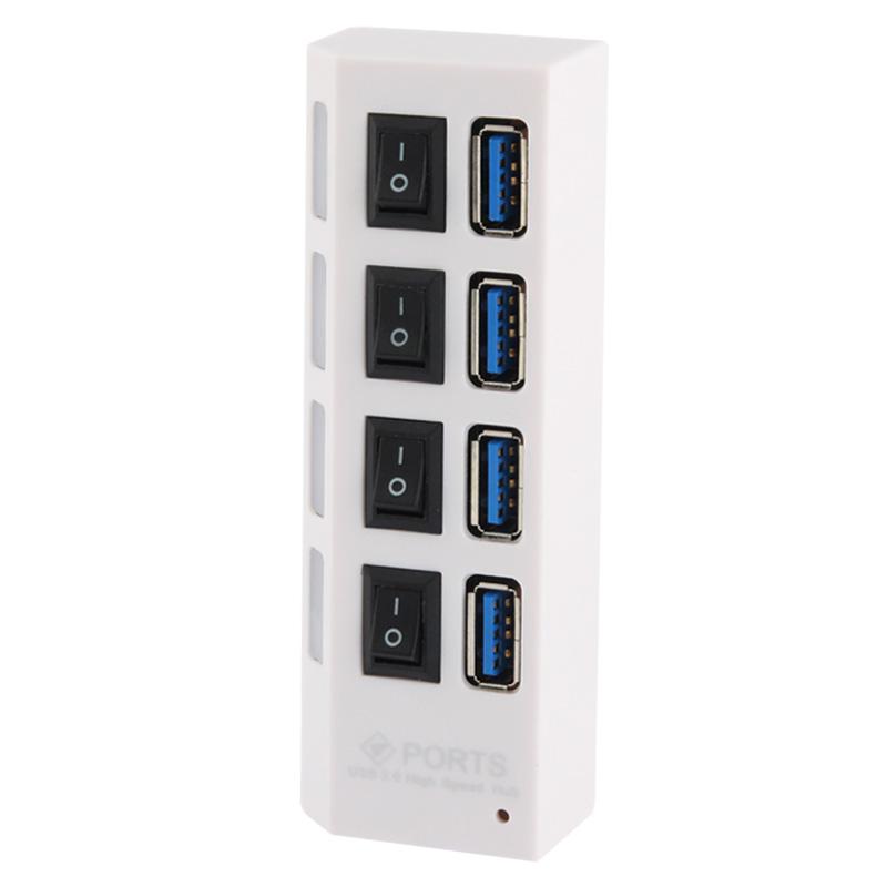 4-Port Usb 3.0 Hub 5Gbps Speed Plug & Play 1Tb Support - White